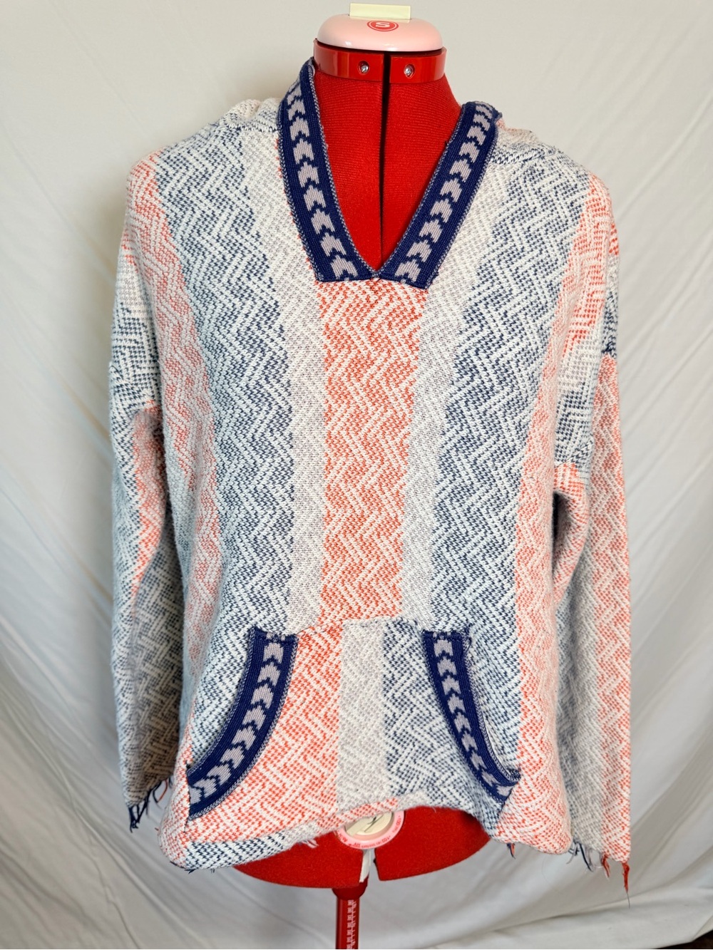 Rip Curl Orange & Navy Knit Pullover Hoodie…Large